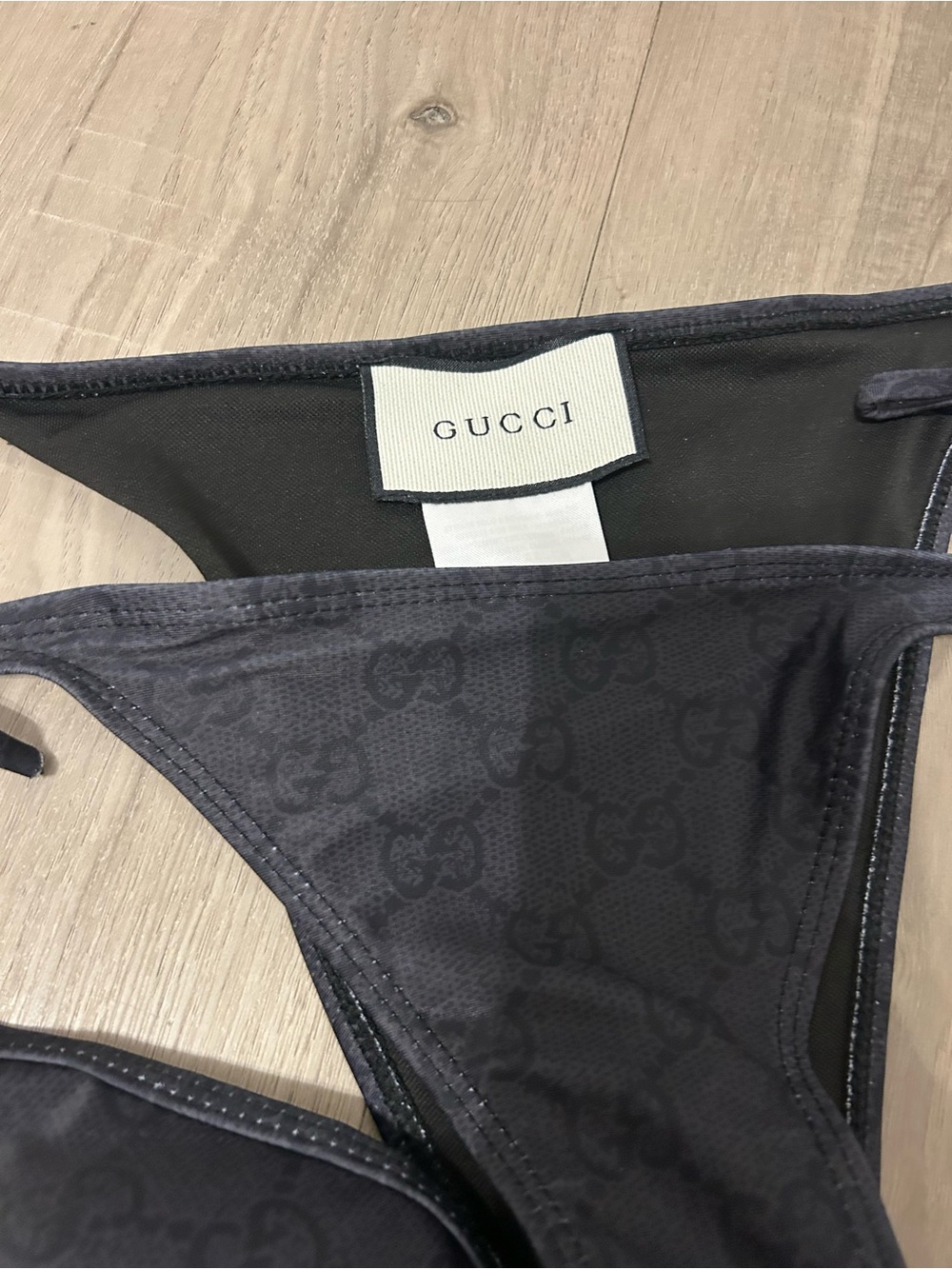 Gucci Black Logo-Print Tie-Side Bikini Bottoms